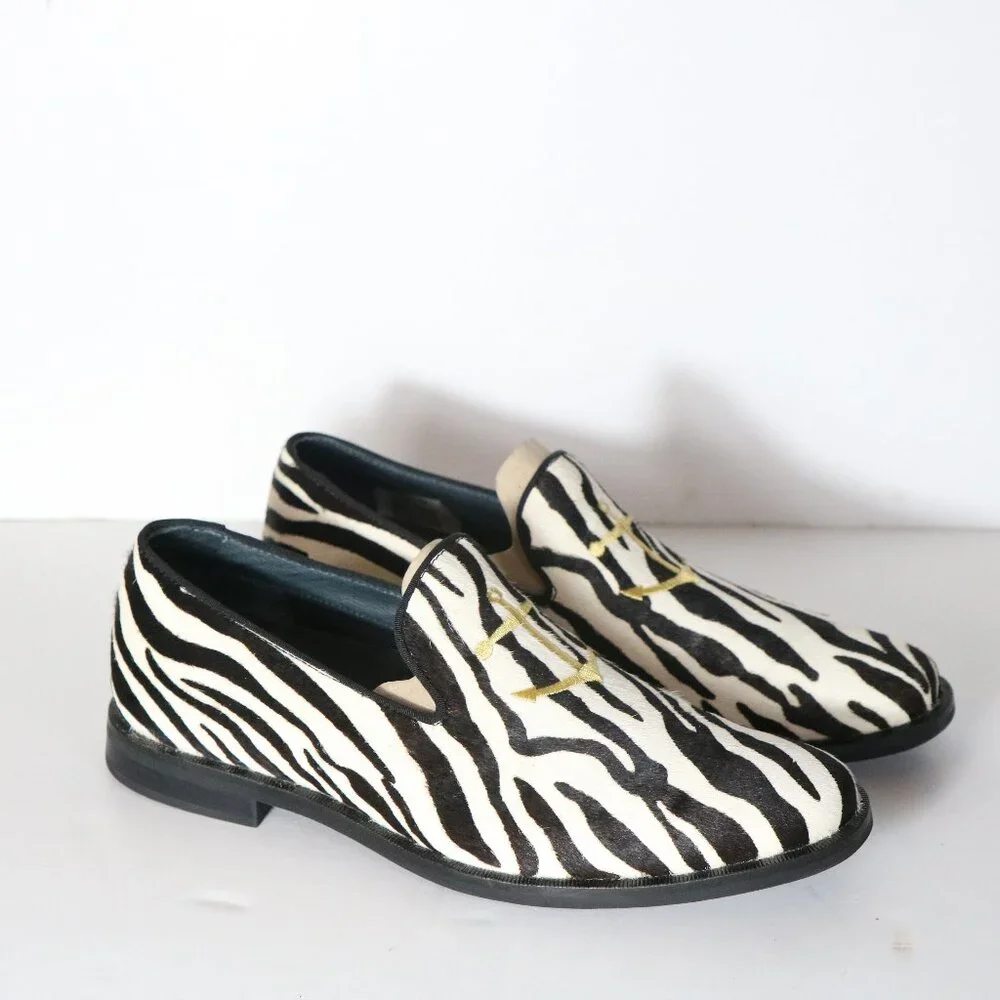 Sperry Overlook Mens Zebra Calf Hair Anchor Smoking Loafers 8‎ Slip On Party